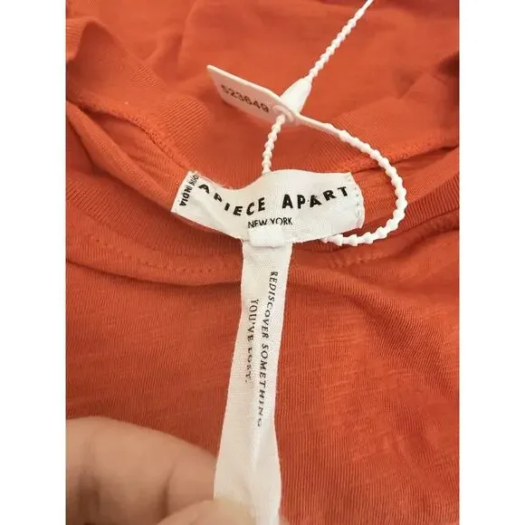 Apiece Apart Nina Cinched Waist Dress Orange Midi Wrap Organic Cotton Flambe - Picture 9 of 9